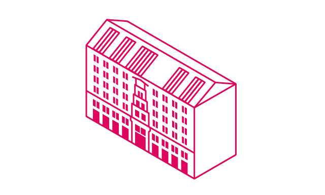 Illustration der City Gallery Vienna im Stil eines Drahtgittermodells