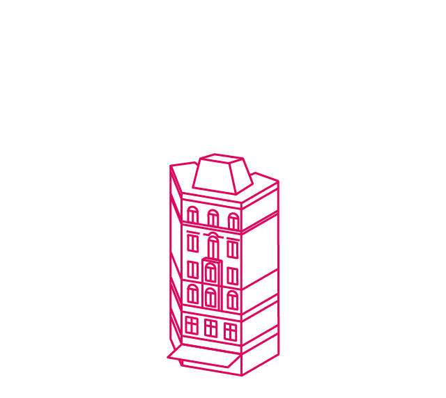 Illustration der Parkside Gallery im Stil eines Drahtgittermodells