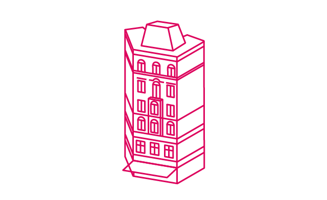 Illustration der Parkside Gallery im Stil eines Drahtgittermodells